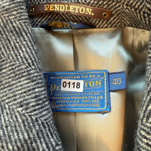 Pendleton Wool Coat Mens Sz 48 Herringbone Gray Vintage USA Preppy Professor - Picture 11 of 12