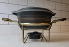Vintage Pyrex Terra Round Casserole 472 with Lid With Original Cradle MCM