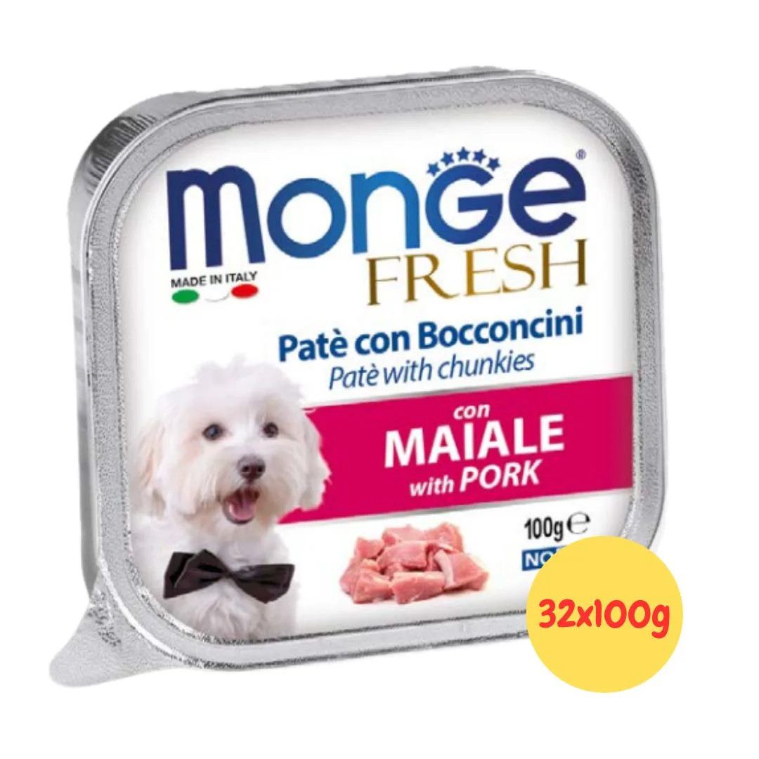 Monge Fresh Adult Maiale 3,2kg (32x100g) - Umido Cane in 24 Ore
