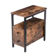 HOOBRO End Table, Narrow Chairside Table with Drawer and Open Storage Shelf, Nig