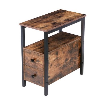 HOOBRO End Table, Narrow Chairside Table with Drawer and Open Storage Shelf, Nig