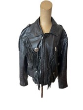 Vintage First Genuine Leather Fringe Western Biker Jacket Women s Size 42