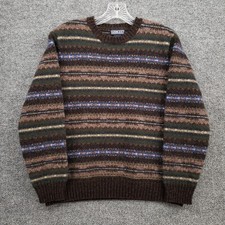 VINTAGE Lands End Sweater Womens L Large Brown Lambswool Fair Isle Nordic 90s