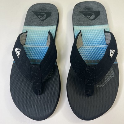 Men s Quiksilver Size 10 Sandals Black Blue Molokai Layback Flip-Flop, Beach