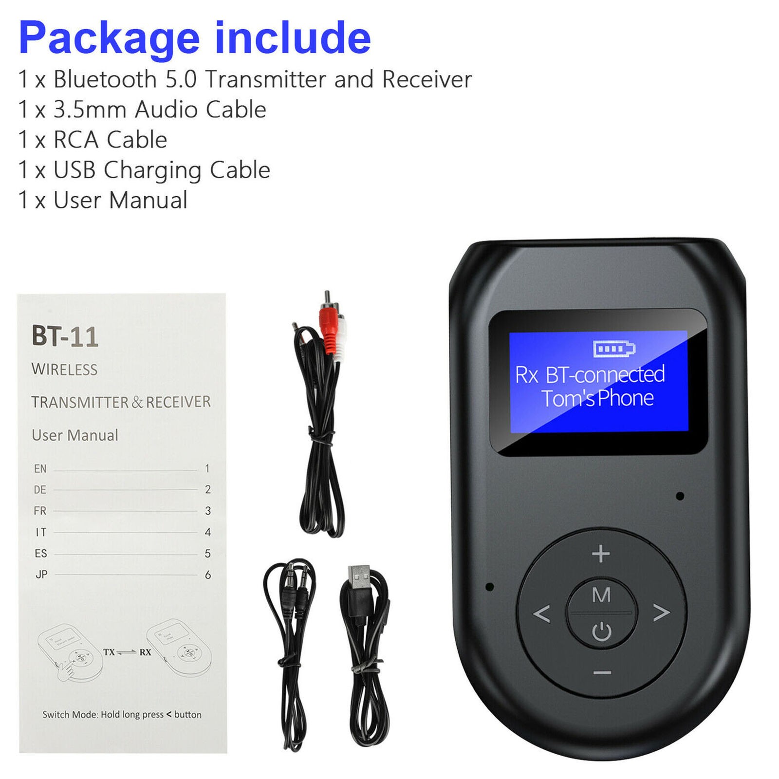 3in1 Audio 3.5mm 0.96"Screen Bluetooth 5.0 Transmitter Receiver Wireless Adapter