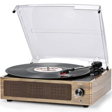 Vinyl Record Player with Speakers Vintage Turntable Vinyls Records Belt-Drive...