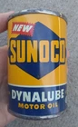Vintage Sunoco Dynalube Motor Oil Can Coin Bank Advertising Yellow Blue White