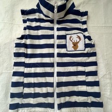 Toddler Boys smocked Striped Blue and White Vest with Deer Patch