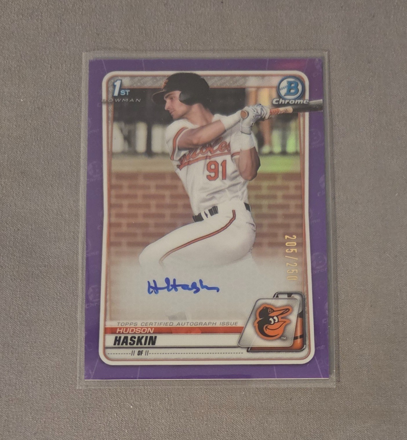 2020 Bowman Draft Chrome Picks Purple Refractor /250 Hudson Haskin #CDA-HH Auto