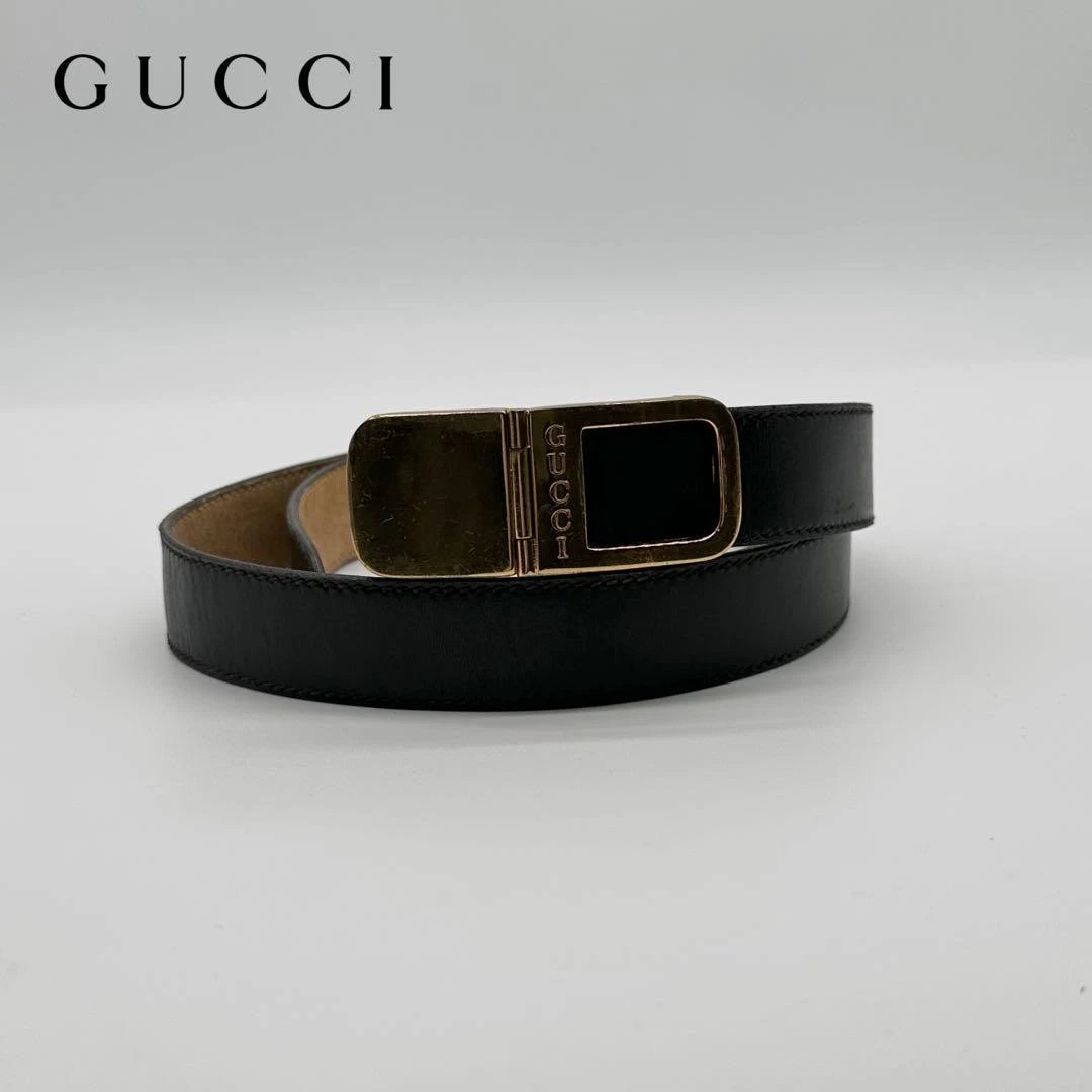 Boucle de ceinture cuir GUCCI quincaillerie dorée noir Ex état Enclenchement 