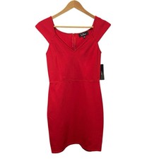 Lulus Shape of My Heart Red Bodycon Mini Dress Womens Size Small V Neck Stretch