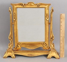 Antique Art Nouveau Hand Carved & Gold Gilt Wood Tilt Dresser Top Vanity Mirror