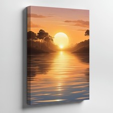 Sunset Canvas Wall Art River Landscape Nature Scene Golden Light Decor Print