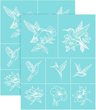 2 Sheets Hummingbird Silkscreen Stencil, Bird Flower Painting Stencils Templates