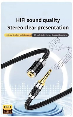 TODN 3.5mm Jack Male to Female AUX  Extension Cable OFC Silver Plating 1m 3 Feet