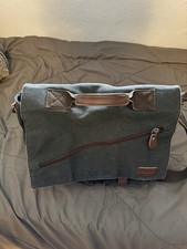 Gray Canvas Messenger Bag for 15 in Laptop, Adjustable Strap, Inner Pockets