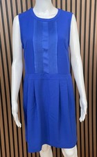 Madewell Women's Dress Fit & Flare Sheath Mini Tuxedo Pleated Sleeveless 10 Blue