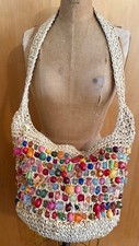Crocheted straw shoudler handbag embellished with acrylic and resin beads