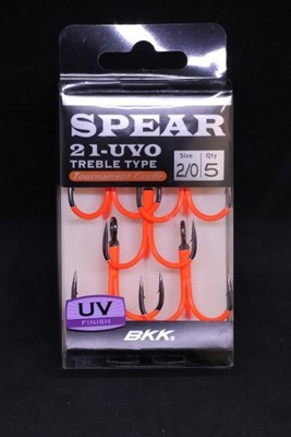 BKK Spear-21 UVO Treble Hooks - Size 2/0 - Super Slide Ultra Violet Orange Hook