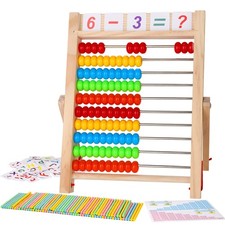 Wooden Abacus for Kids Math, Educational Counting Toy with Counting Sticks an...