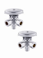 2 Pack 1/2" PEX-B x 3/8" Compression Dual Outlet Angle Stop Valve Crimp