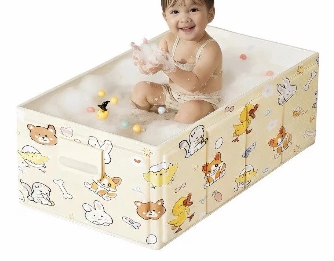 Foldable Baby Bathtub Animal Print Yellow Waterproof PVC 31.5x17.7x9.8in