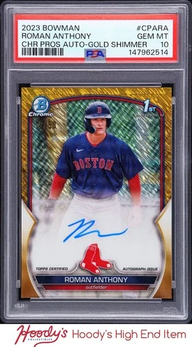 2023 Bowman Chrome Gold Shimmer Refractor Roman Anthony 1st AUTO /50 PSA 10 GEM