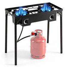 2 Burner Outdoor Propane Gas Stove w/Adjustable Regulator & Hose 160000 BTU