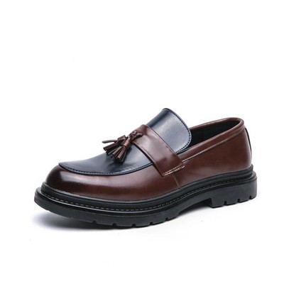 Men's Slip-On Breathable Pointed Toe Dress Shoes Tassel Loafers Leather Shoes 