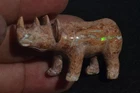 MEXICAN NATURAL MATRIX MULTI-COLOR FIRE OPAL RHINO STONE CARVED DECO FIGURINE