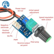 2/5/10X DC12V PWM Fan Governor Speed Control w/ Knob 4Wire Switch Fan Regulation