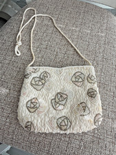 Women's Small Ivory Beaded Handbag with White Grey Beads