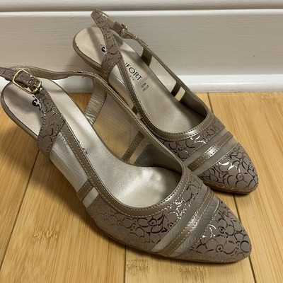 Vera Pelle  Comfort Womens Sling Back Pumps HeelEmbossed Leather Sz 36 Italy New