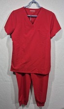 Mandala Women's Scrubs Set Red Top Small Bottom P- XS Excellent Condition