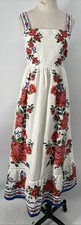Farm Rio Women's Off-White Flower Tapestry Euroflax Maxi Dress Size Small