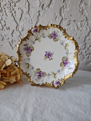 Vintage Limoges France Gold Gilded 5.75'' Plate Purple Violets Signed READ