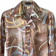 70s Men's Shirt Disco Vintage Nylon button down Size Medium