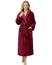 Womens Plush Fleece Long Robe Shawl Collar Fluffy Soft Bathrobe,Large,Burgundy