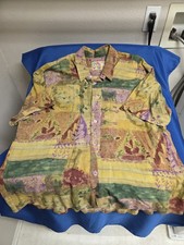 Vintage 90s Jams World Yellow, Purple Floral Patchwork Shirt Size XL USA Made