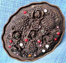 Western Floral Belt Buckle Country Cowgirl Coastal Rhinestones Vtg 90s  .XTT741