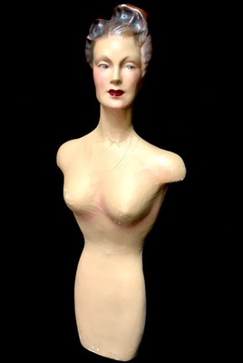 Antike 30er Jahre Gips & bemalte Art Deco weibliche Ladenvitrine Schaufensterpuppe Büste