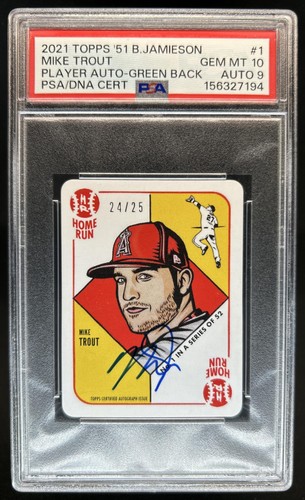 2021 Topps 1951 by Blake Jamieson Mike Trout Auto Green Back #/25 PSA 10 9