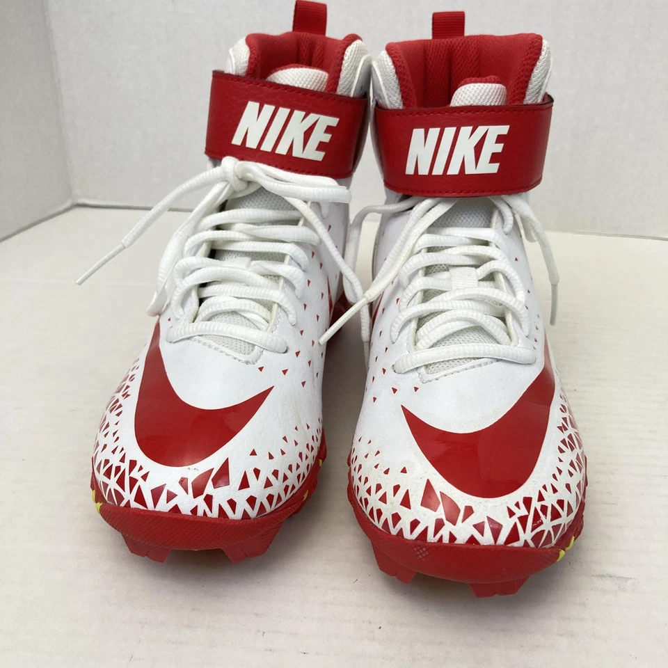 Nike Youth Football Cleats Kids 4Y Red White High-Top Strap Fastflex 880133-166 - Image 4 of 4