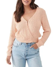 O’NEILL Seaside Wrap Sweater Sz M Peach Orange Textured Seed Knit 100% Cotton