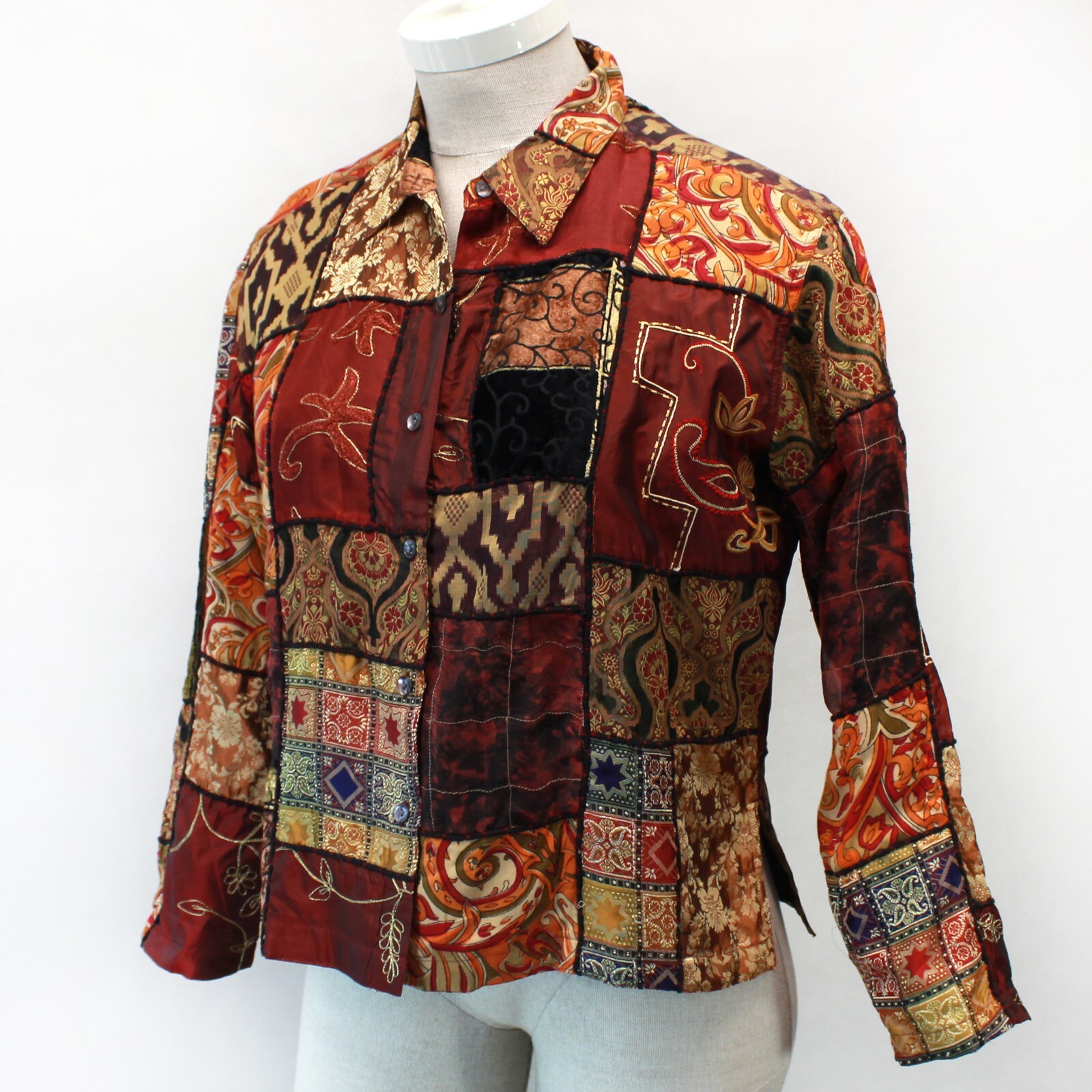Vintage Chico’s Patchwork Brown Collared Shirt Bl… - image 1