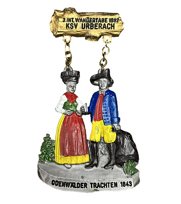 Vintage 1982 Wandertage German Hiking Medallion Odenwalder Trachten Village Pin