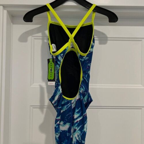 NWT Speedo Women's Royal Blue Cyclone Swirl Flyback One-Piece, Size 8 - Picture 3 of 6