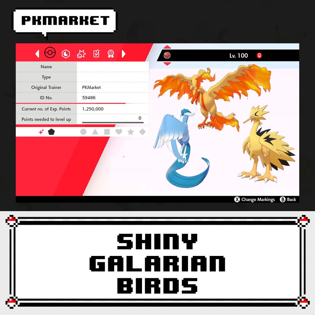 Event Shiny Galarian Articuno, Moltres and Zapdos for Pokemon Scarlet and  Violet