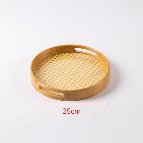 Bamboo Serving Tray with Handles Decorative Tray Round Bed Tray Nordic Food Tray - Picture 3 of 48