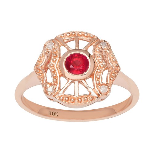 Bague Solitaire Vintage Or 14k Avec Rubis Véritable - Taille 54 - Occasion - Style éternité